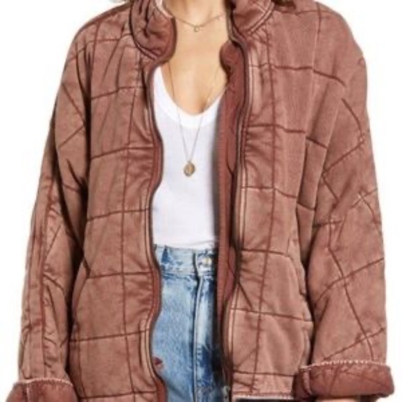 Free People Dolman Quilted Jacket Cherry Cola L - Picture 6 of 16